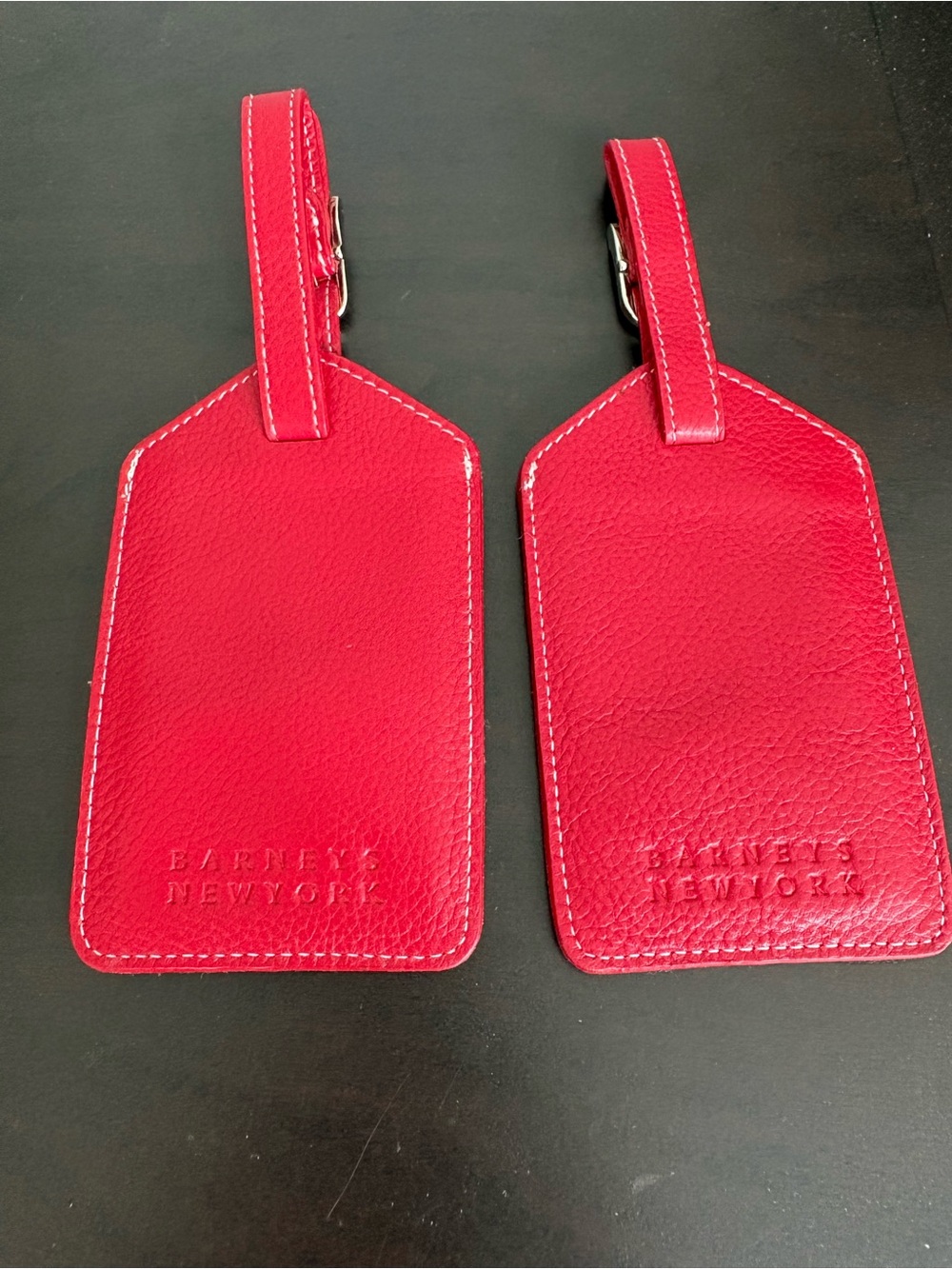 Barneys New York Red Leather Luggage Tags - Pair